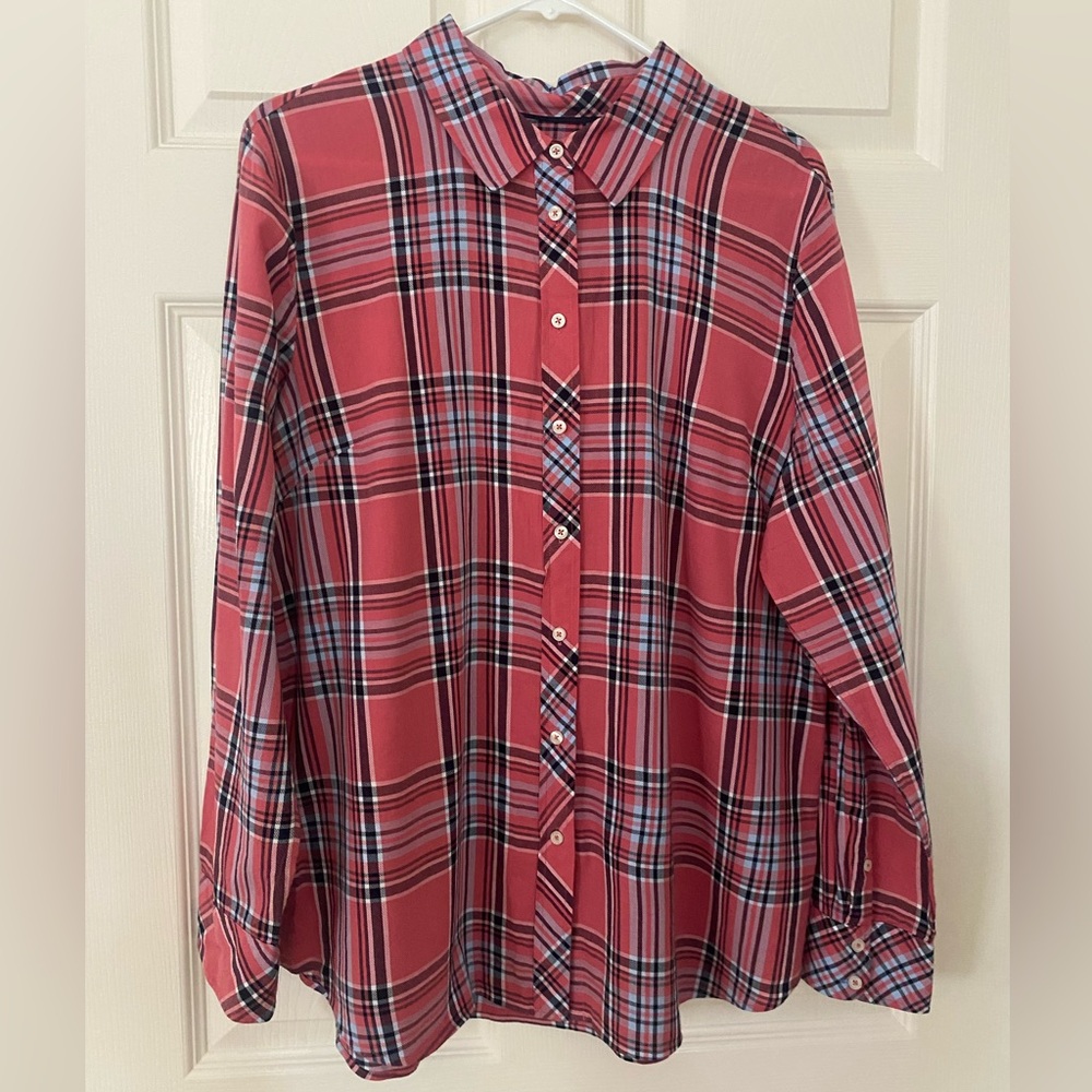 Talbots Pink and Blue Plaid Button-Up Blouse